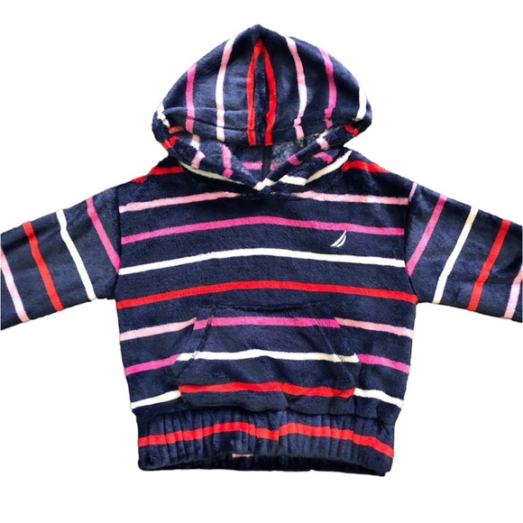 Girls Size 2T | Nautica | Pullover Sweater with Hoody in Navy Blue with Stripes - Picture 1 of 9
